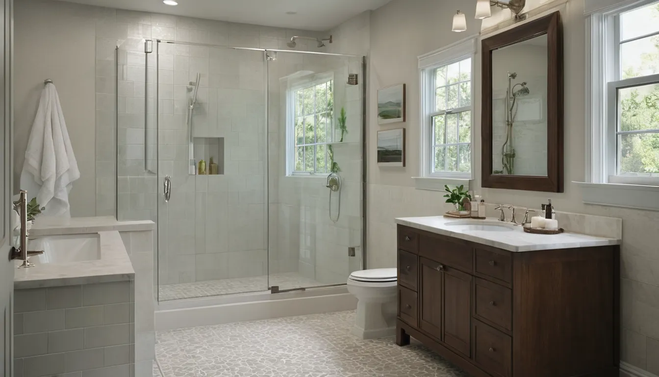 A modern remodeled bathroom with a walk-in tiled shower in a home near Philadelphia